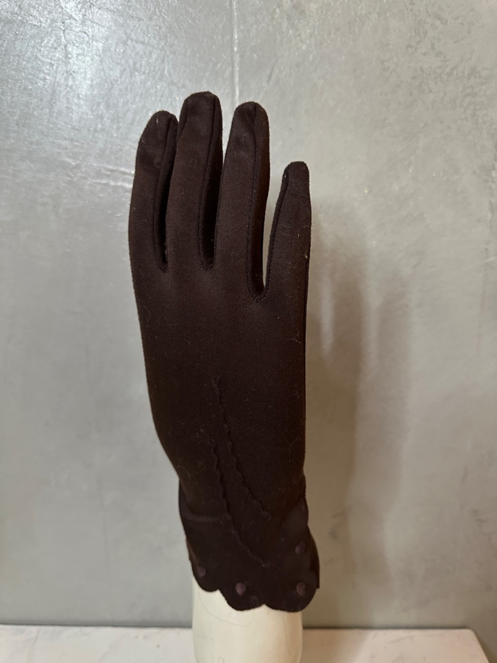 Vintage Women's Driving Gloves Brown Nylon Hand Crafted Retro Split Cuff M